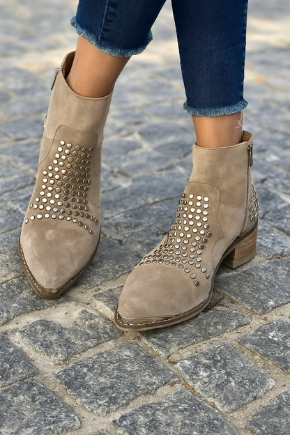 Retro sequined rhinestone side zipper chunky heel ankle boots