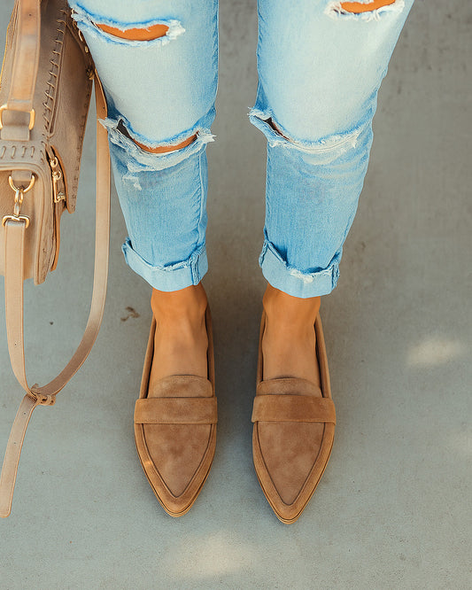 Preppy low-heeled pointed-toe suede shoes