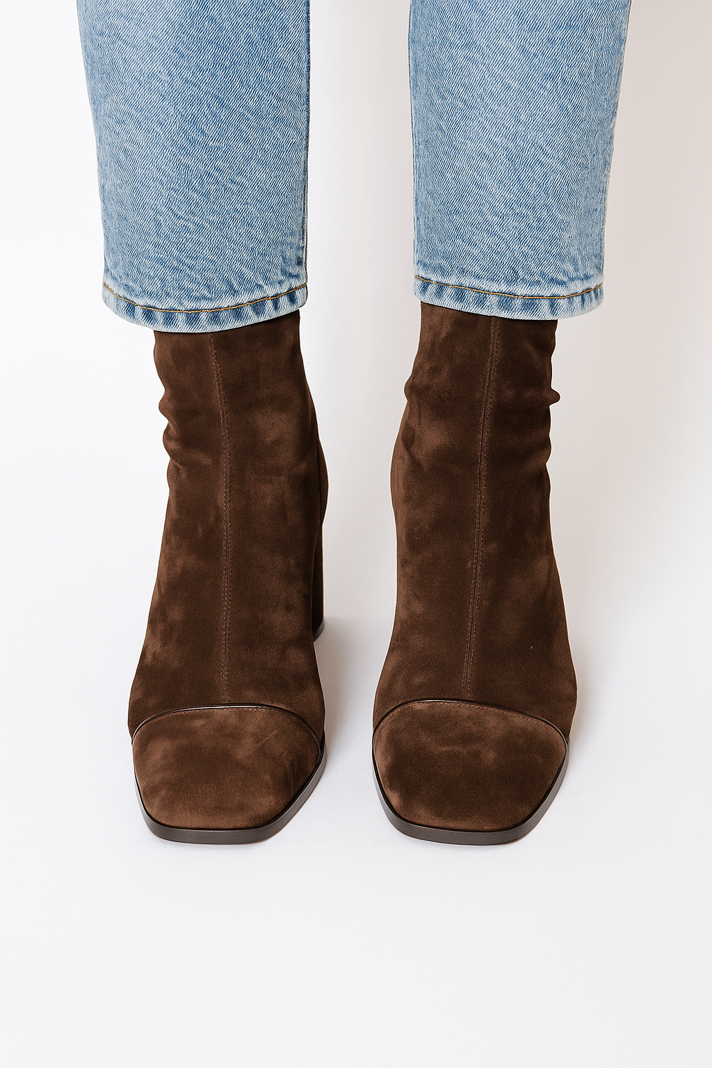 British style suede high-heeled low-top square toe boots