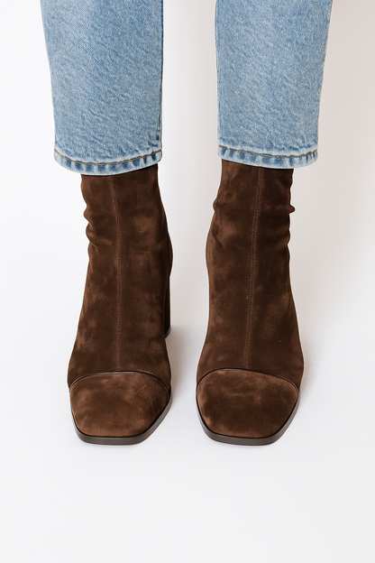 British style suede high-heeled low-top square toe boots
