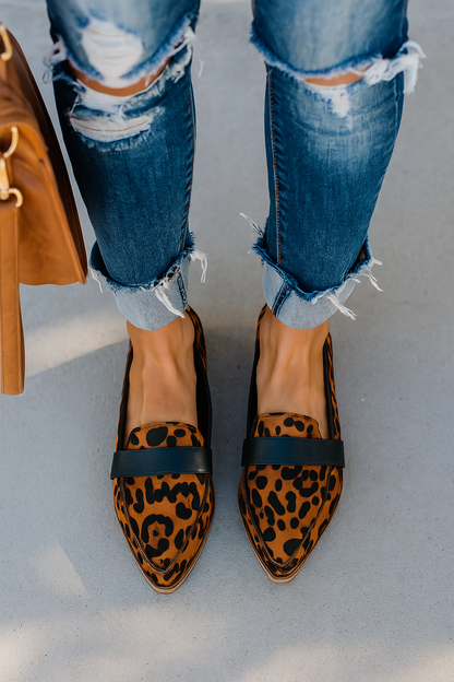 Preppy low-heeled pointed-toe suede shoes