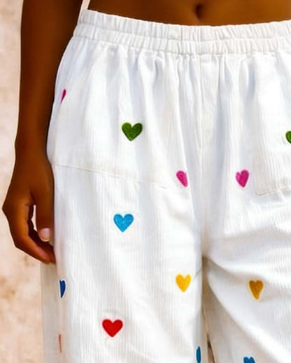 Hosen Herz Elastische Taille Weite Beine Kurz