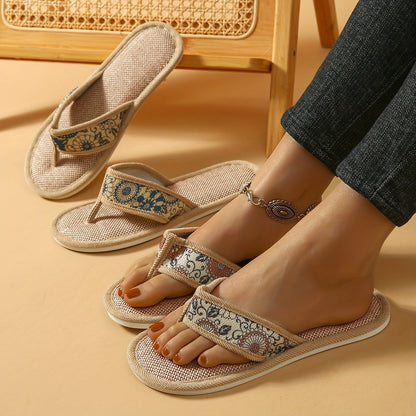 Beige fabric flip flops - Sofia