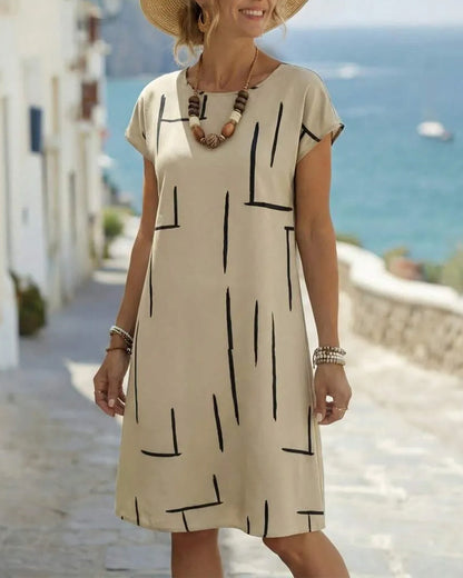 Kleid Abstrakte Linie Baumwolle Und Leinen