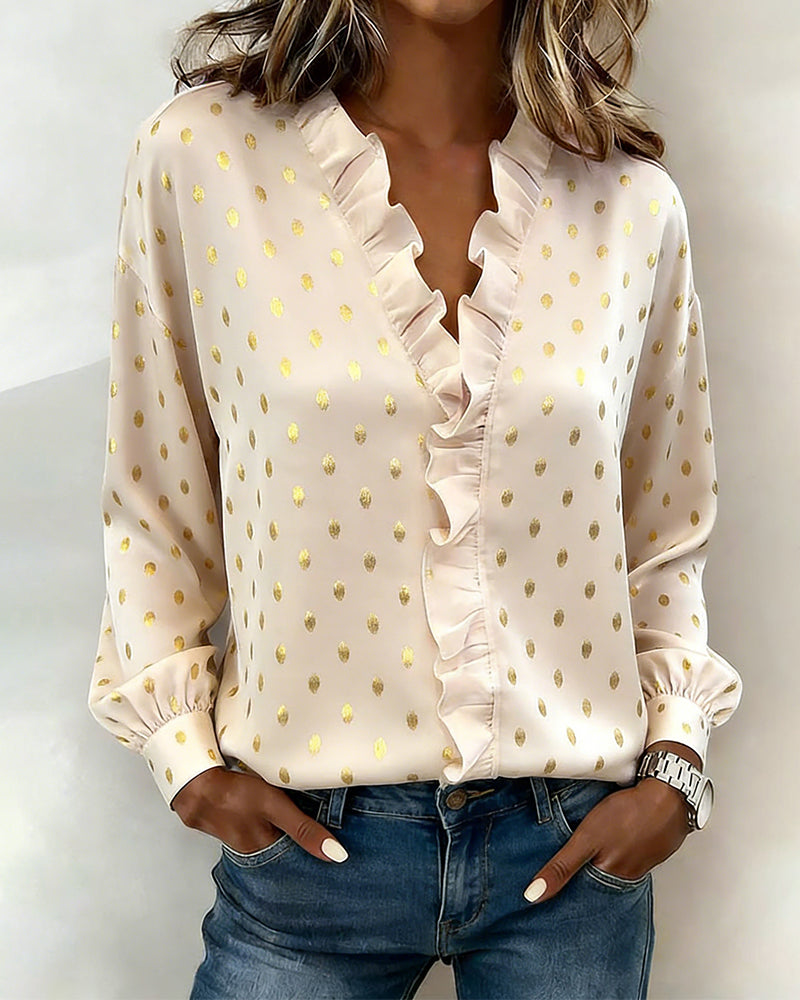Bluse Peplum Gold-Folie Langarm