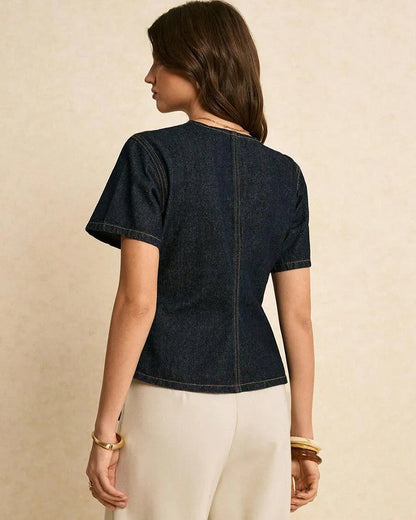 Bluse Unregelmäßig Lace-Up Denim