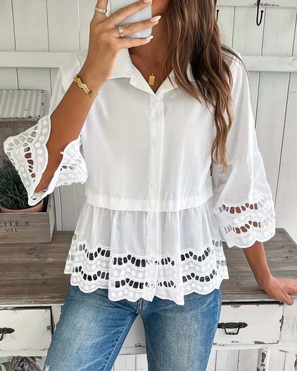 Hemd ausgestanzt Reverskragen weitärmlig