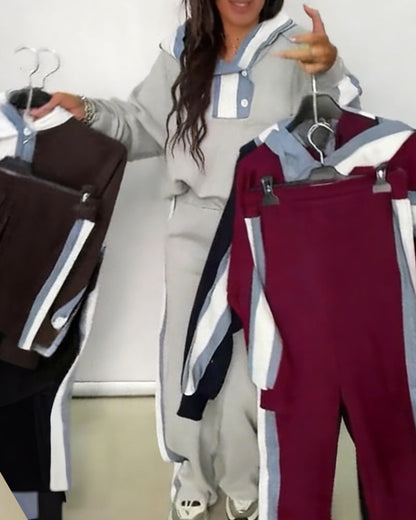 Zweiteiliges Set lässiger Color-Block-Sweatshirt
