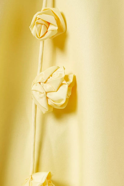 Yellow Mini Dress with Flower Details for Women - Gianna