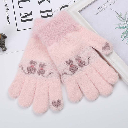 Warme Handschuhe Mit Katzenmuster Rosa