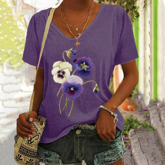 Lässiges T-Shirt Mit Blumendruck Lila