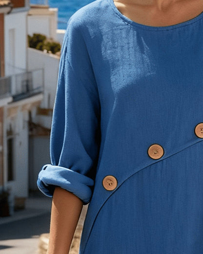 Kleid Uni Knopf Detail Unregelmäßig