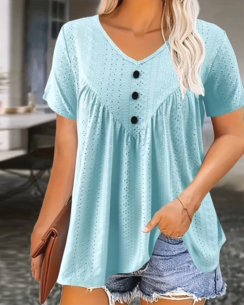 T-Shirt casual ausgeschnittener V-Ausschnitt kurzarm