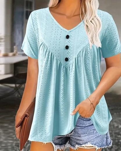 T-Shirt casual ausgeschnittener V-Ausschnitt kurzarm