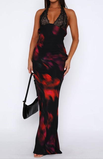 Robe longue Marina à imprimé floral Sangria