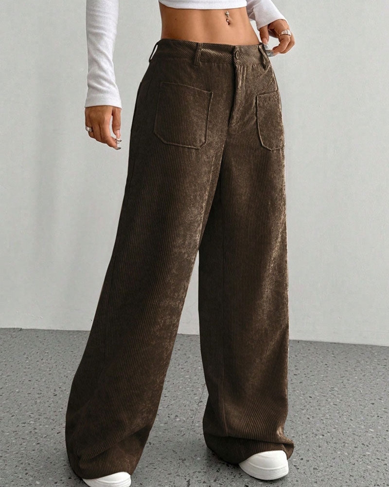 Hose Vorne Hinten Tasche Einfarbig Gerades Bein Lang