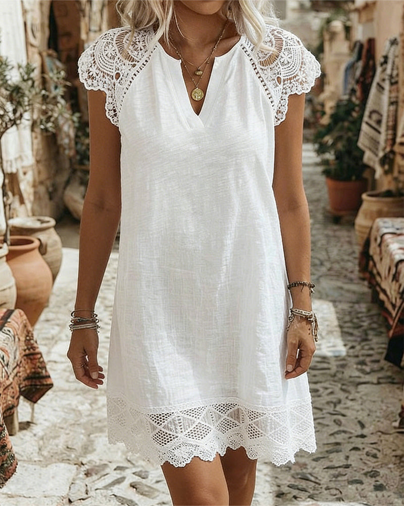 Kleid Petite V-Ausschnitt Spitzenbesatz Elegant