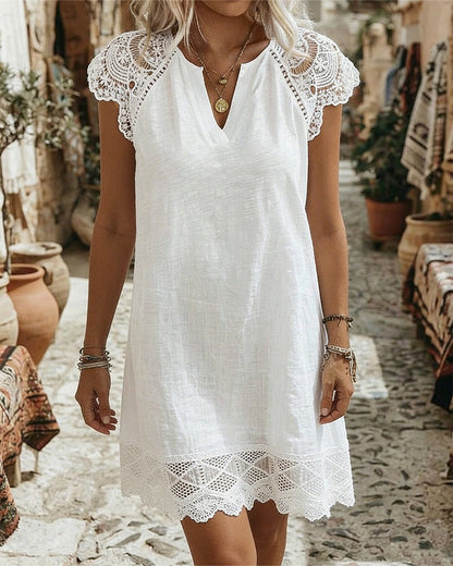 Kleid Petite V-Ausschnitt Spitzenbesatz Elegant