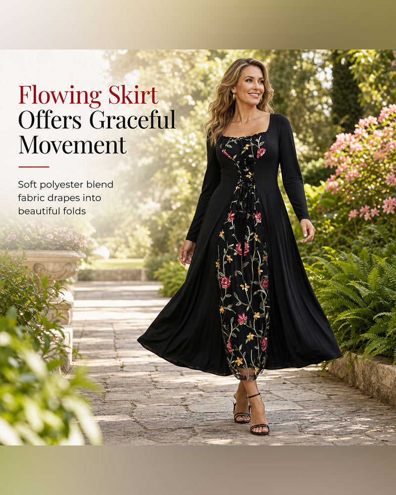 Kleid Quadratischer Ausschnitt Rose Spliced Maxi