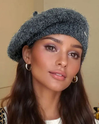 Damen Einfarbig Gestrickte Baskenmütze Beanie