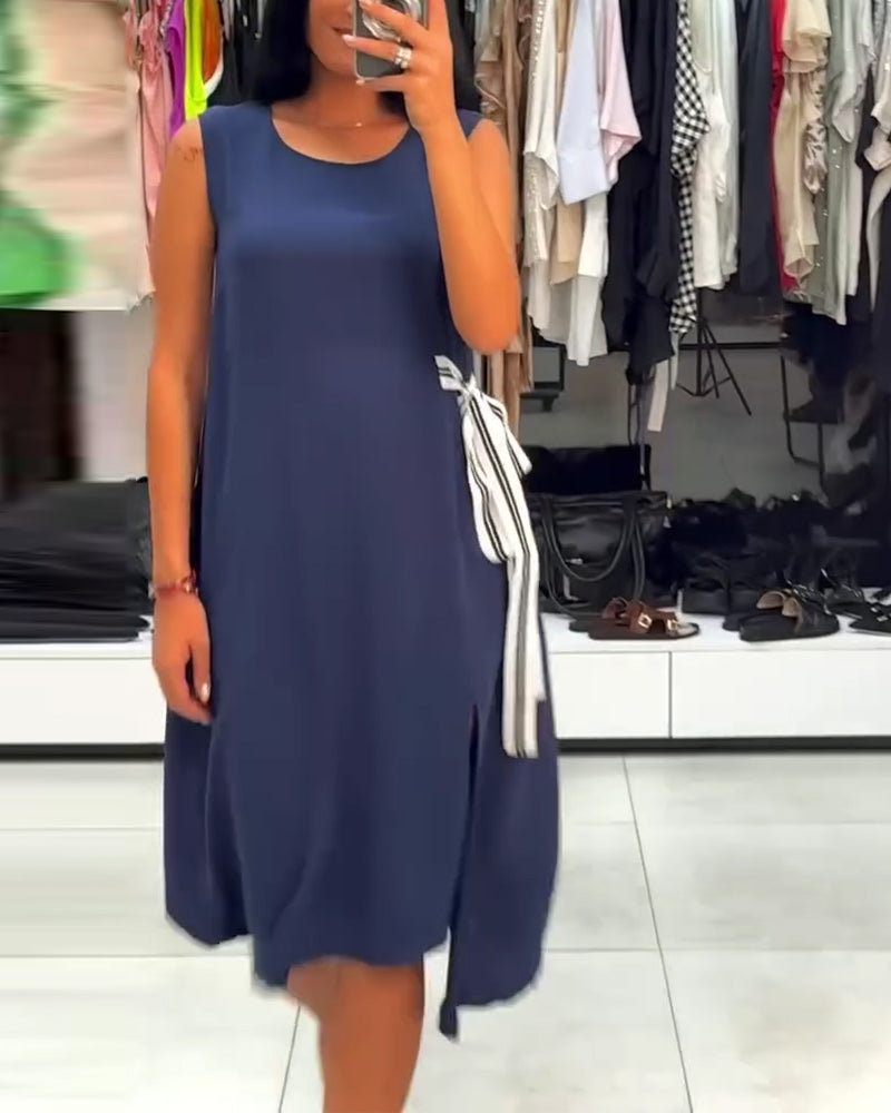 Kleid asymmetrisch unifarben Schlitz ärmellos