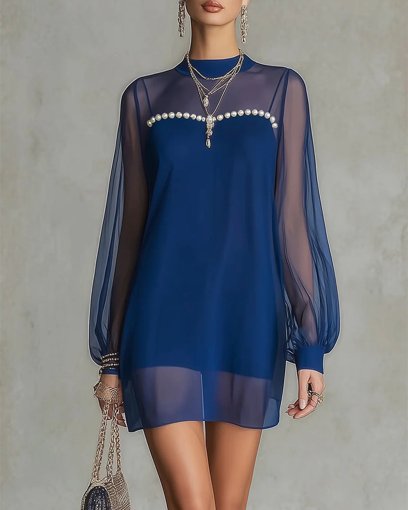Kleid Langarm Perlenverziert