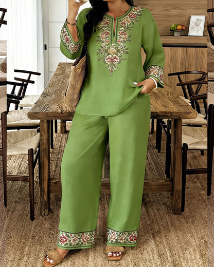 Set Blume Langarm Ethnischer Stil