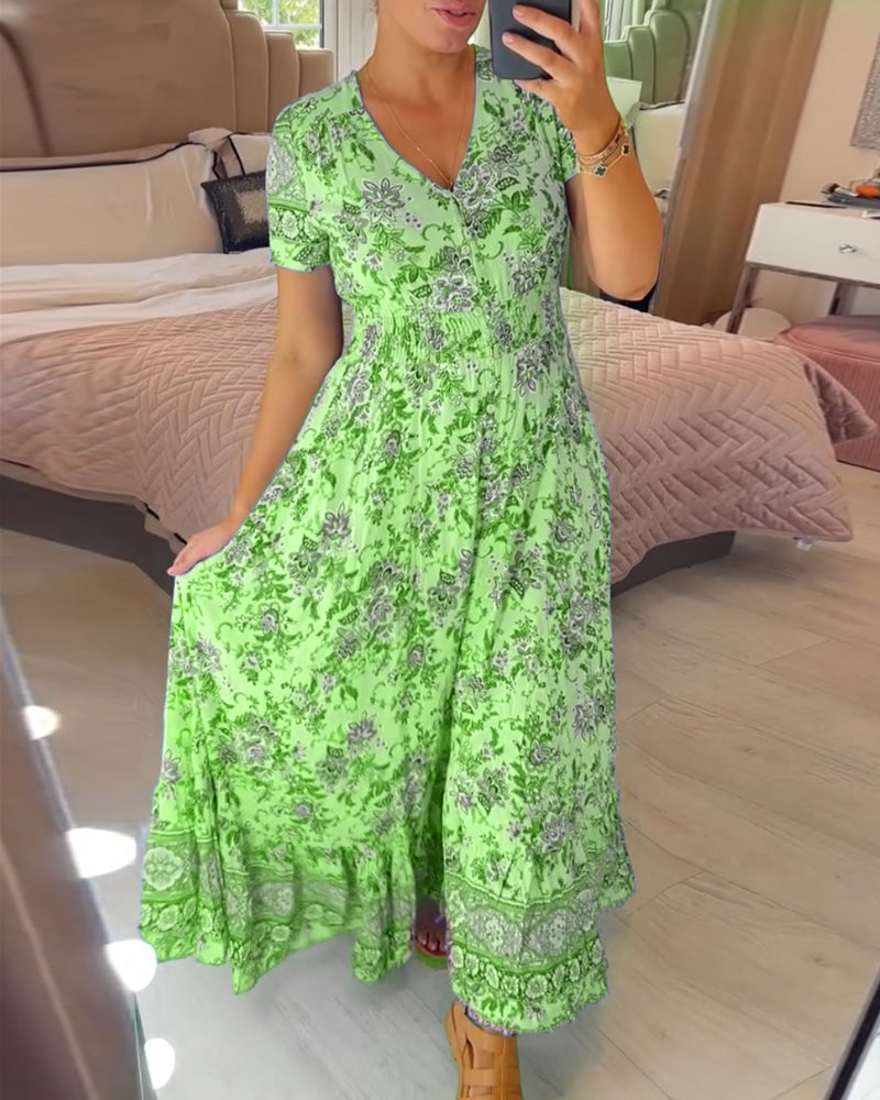 🌷🌷Kleid mit Blumendruck und V-Ausschnitt