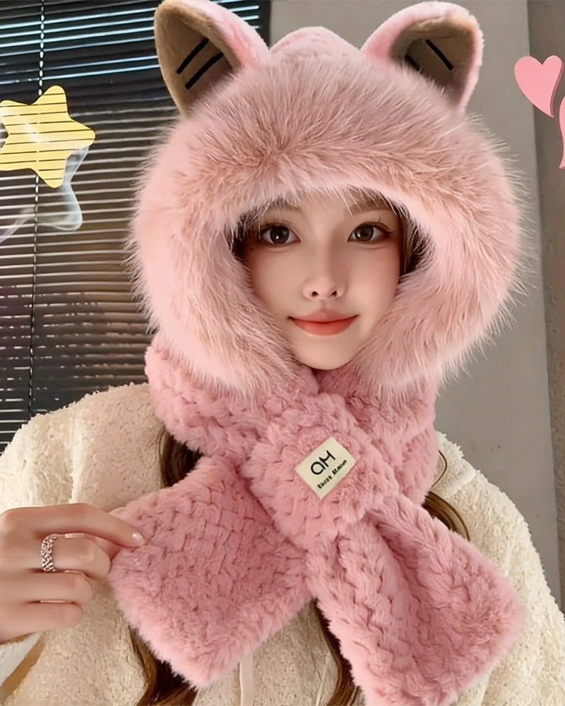 Winter Warm Mütze Schal Mit Cartoon Tierohren