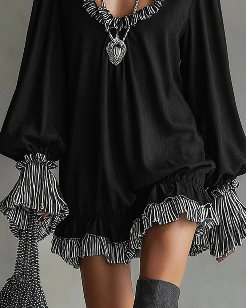 Kleid mit Rüschen Laternenärmeln kurze Länge