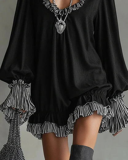 Kleid mit Rüschen Laternenärmeln kurze Länge