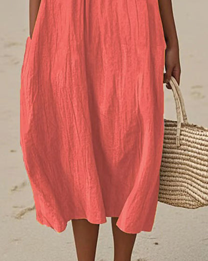 Kleid Pünktchen Rundhalsausschnitt Ärmellos