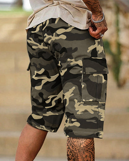 Herren Tarnung Cargo Shorts Multi-Tasche Verstellbare Taille Atmungsaktiver Stoff