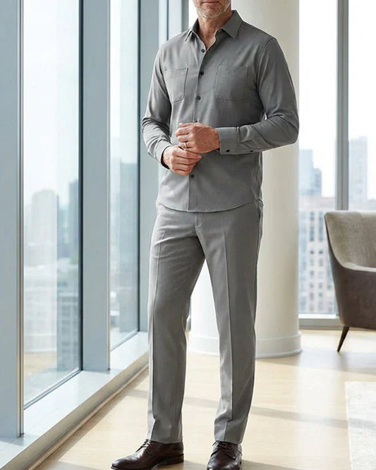 Herren 2-teiliger Unifarbener Spazieranzug - Locker geschnitten, knitterresistent, stilvoll