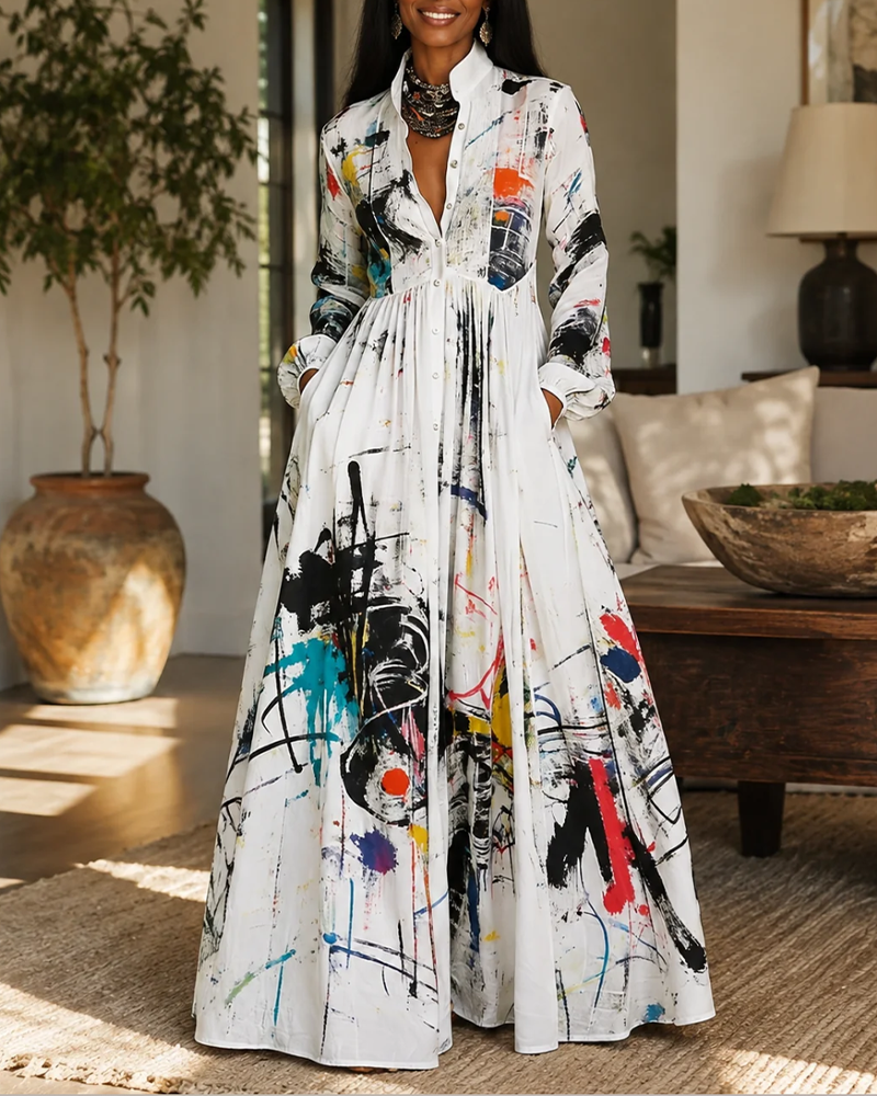 Kleid Kunst Spritzer Graffiti Revers Hemd