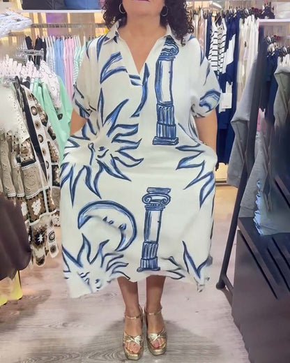 Kleid Revers Bedruckt Locker Lässig