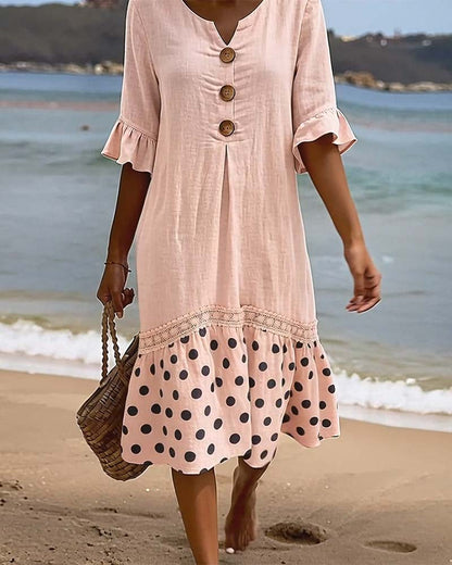 Kleid Polka Dot Patchwork Rüsche