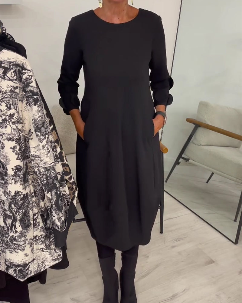 Kleid Rundhalsausschnitt Loose Fit Drapiert Lässig