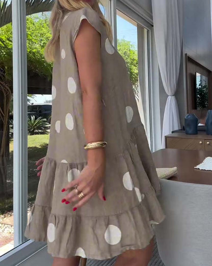 Kleid Polka Punkt Knopf Vorne A-Linie