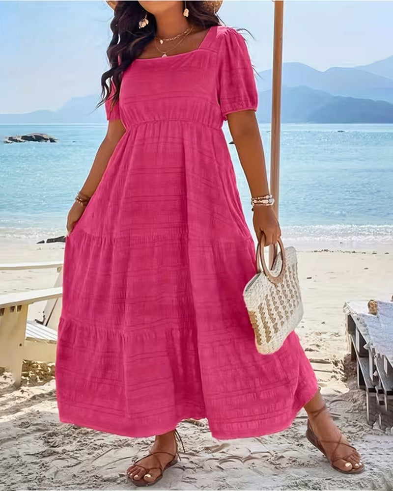 Kleid Quadratischer Ausschnitt A Saum Kurzarm