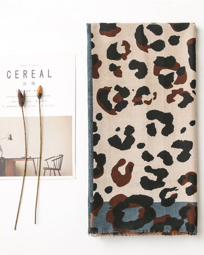 Damen Schal Leopard Patchwork Print Fransen Schal