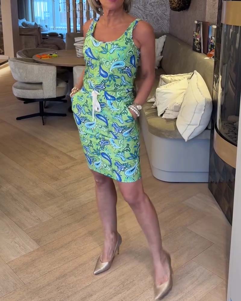 Kleid Ärmellos Figurbetont Träger Cashew Blüte