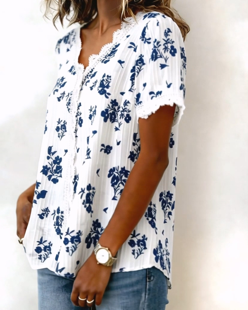 Bluse Kurzarm Frisch Floral