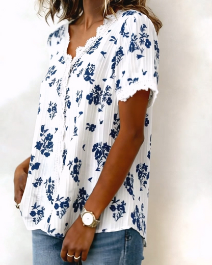 Bluse Kurzarm Frisch Floral