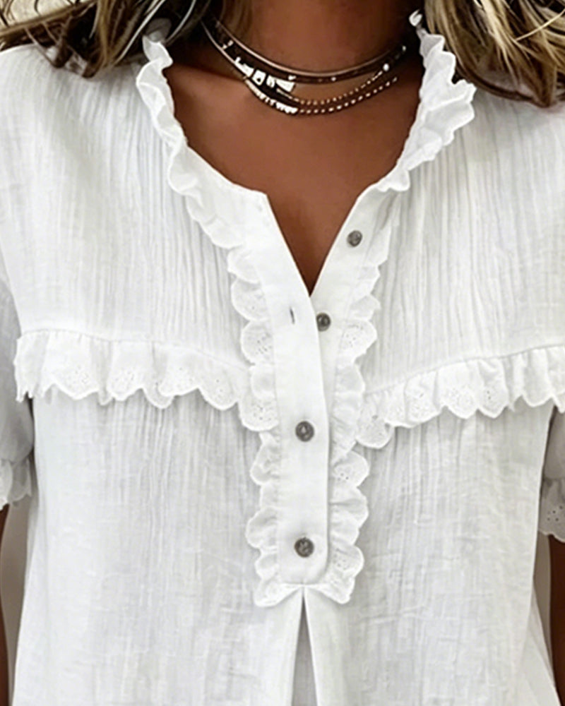 Bluse V-Ausschnitt Halbe Knopfleiste