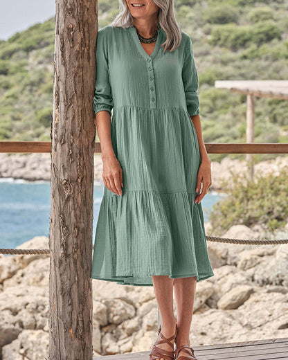 Kleid Einfach V-Ausschnitt Knöpfli