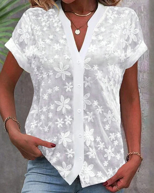 White floral lace shirt - Sophie