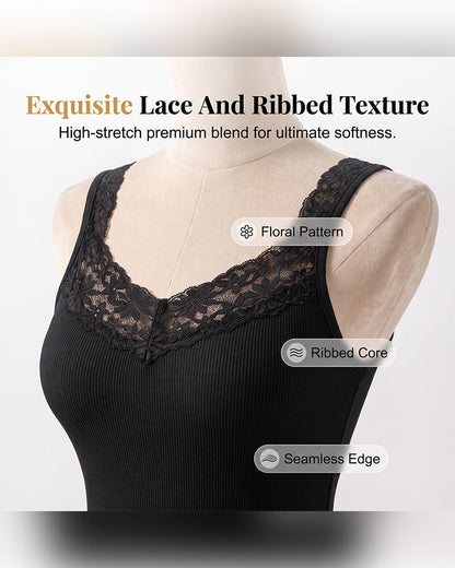 Tank Top Unifarbe V-Ausschnitt Spitze