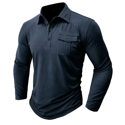 Navy blue long sleeve shirt with chest pocket - Erik