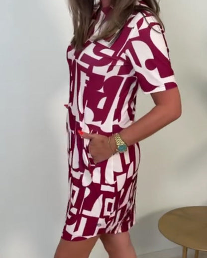 Kleid Geometrischer Druck Kurzarm Mini